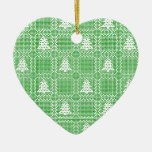 Cosy Christmas tree ugly sweater chequered pattern Ceramic Ornament