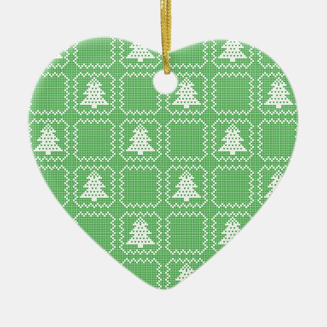 Cosy Christmas tree ugly sweater chequered pattern Ceramic Ornament (Front)