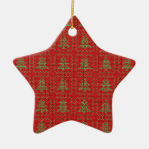 Cosy Christmas tree ugly sweater chequered pattern Ceramic Ornament