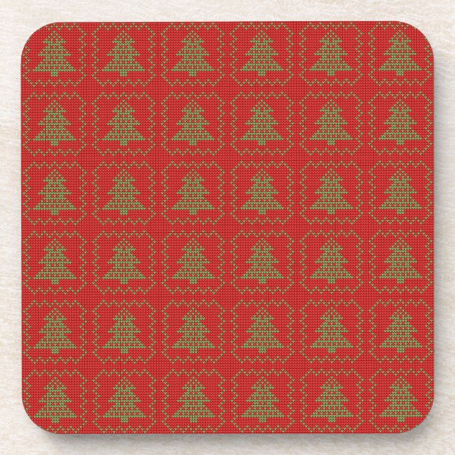 Cosy Christmas tree ugly sweater chequered pattern Coaster (Front)