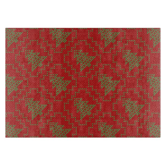 Cosy Christmas tree ugly sweater chequered pattern Cutting Board (Front)