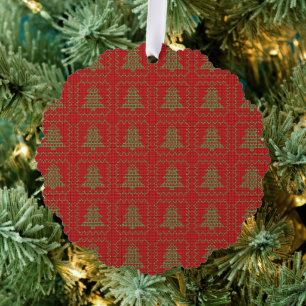 Cosy Christmas tree ugly sweater chequered pattern Decoration Card