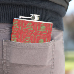 Cosy Christmas tree ugly sweater chequered pattern Hip Flask