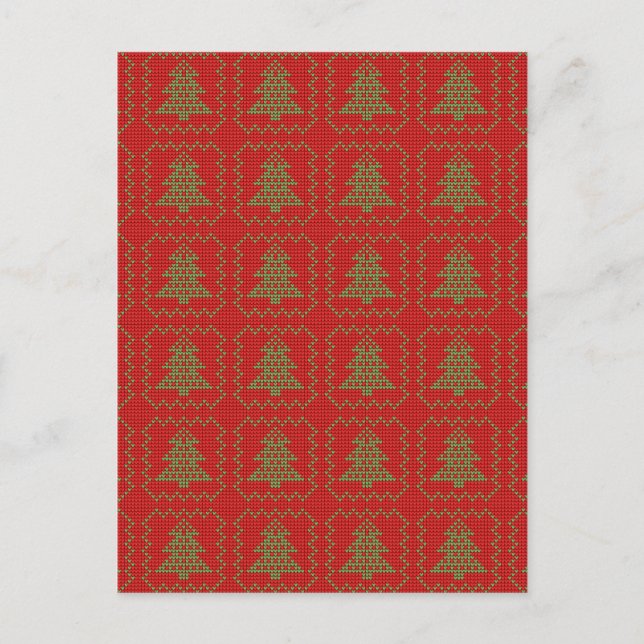 Cosy Christmas tree ugly sweater chequered pattern Holiday Postcard (Front)