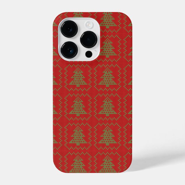 Cosy Christmas tree ugly sweater chequered pattern iPhone Case (Back)
