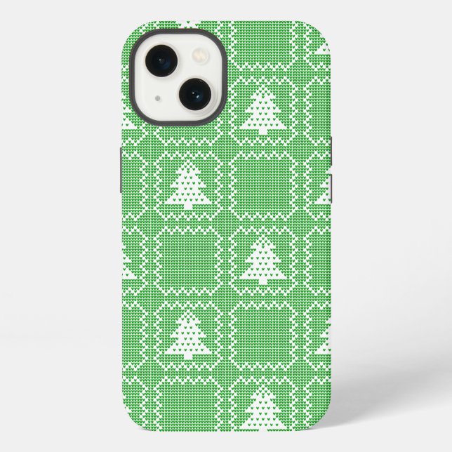 Cosy Christmas tree ugly sweater chequered pattern iPhone Case (Back)