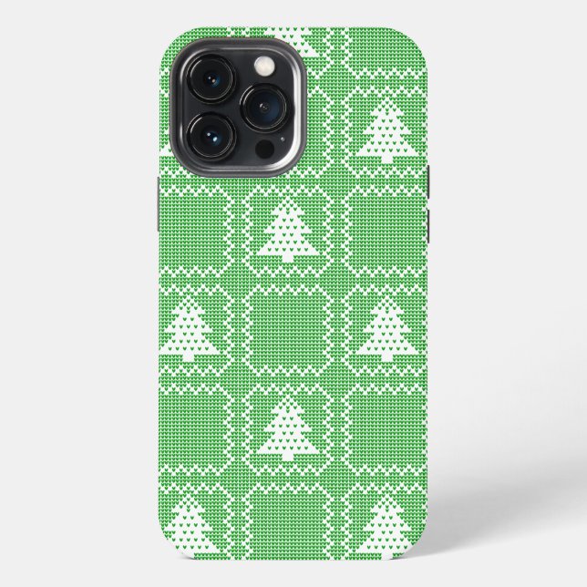 Cosy Christmas tree ugly sweater chequered pattern iPhone Case (Back)