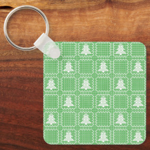 Cosy Christmas tree ugly sweater chequered pattern Key Ring