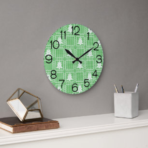 Cosy Christmas tree ugly sweater chequered pattern Large Clock