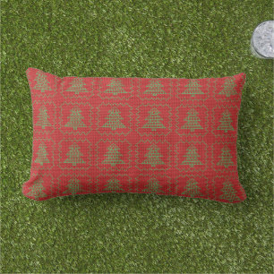 Cosy Christmas tree ugly sweater chequered pattern Lumbar Cushion