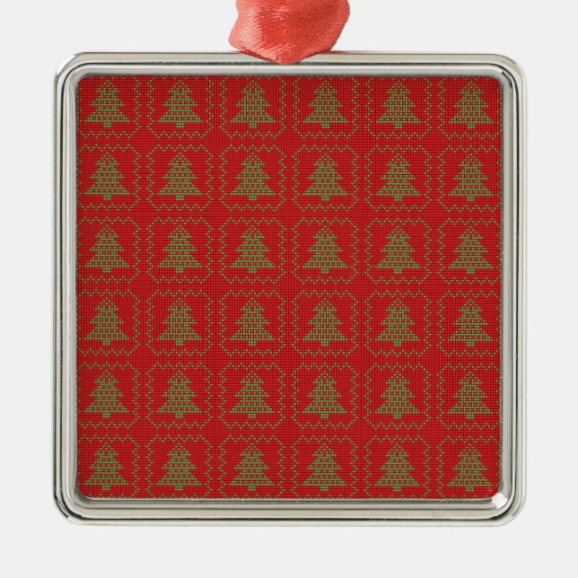 Cosy Christmas tree ugly sweater chequered pattern Metal Ornament (Front)