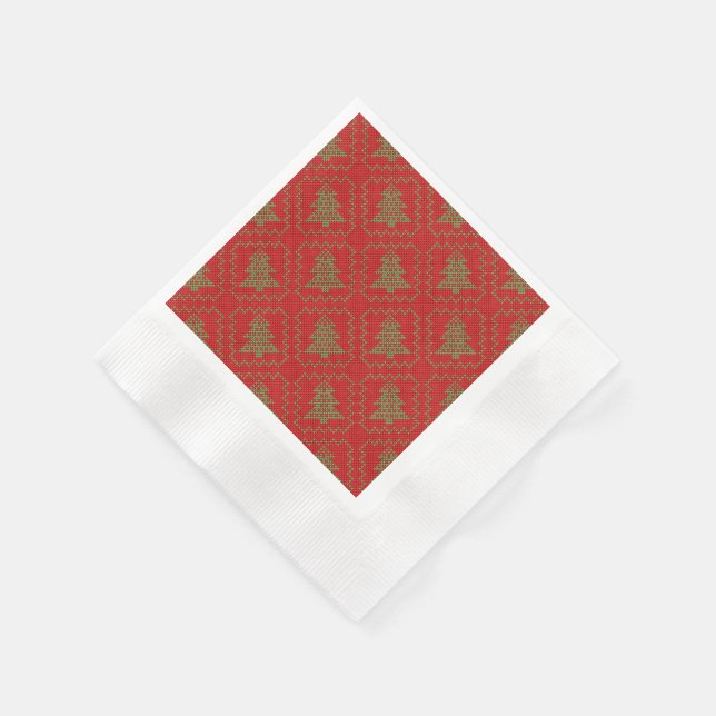 Cosy Christmas tree ugly sweater chequered pattern Napkin (Corner)