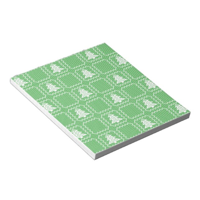 Cosy Christmas tree ugly sweater chequered pattern Notepad (Angled)