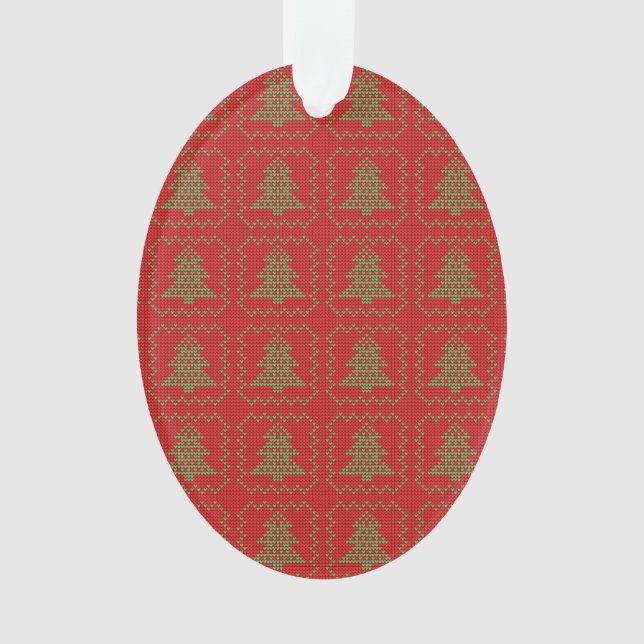Cosy Christmas tree ugly sweater chequered pattern Ornament (Front)