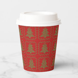 Cosy Christmas tree ugly sweater chequered pattern Paper Cups
