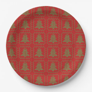 Cosy Christmas tree ugly sweater chequered pattern Paper Plate