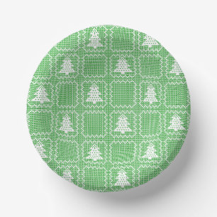 Cosy Christmas tree ugly sweater chequered pattern Paper Plate