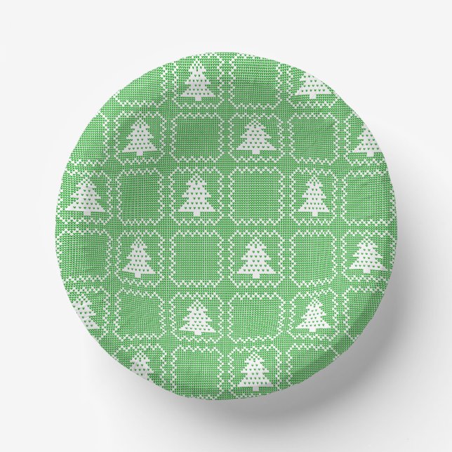 Cosy Christmas tree ugly sweater chequered pattern Paper Plate (Front)