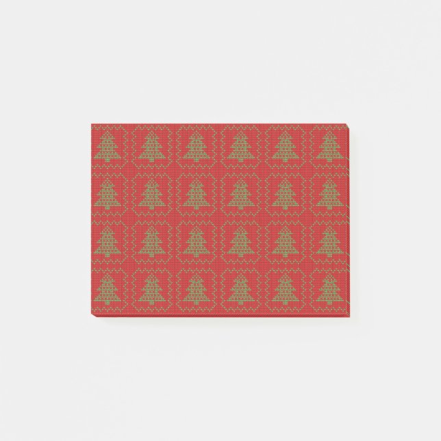 Cosy Christmas tree ugly sweater chequered pattern Post-it Notes (Front)