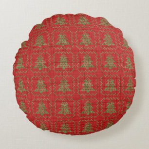 Cosy Christmas tree ugly sweater chequered pattern Round Cushion