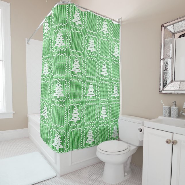 Cosy Christmas tree ugly sweater chequered pattern Shower Curtain (In Situ)