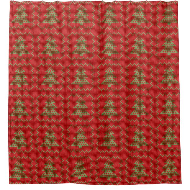 Cosy Christmas tree ugly sweater chequered pattern Shower Curtain (Front)