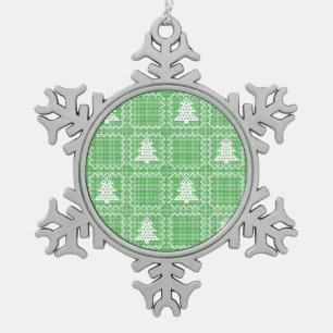 Cosy Christmas tree ugly sweater chequered pattern Snowflake Pewter Christmas Ornament
