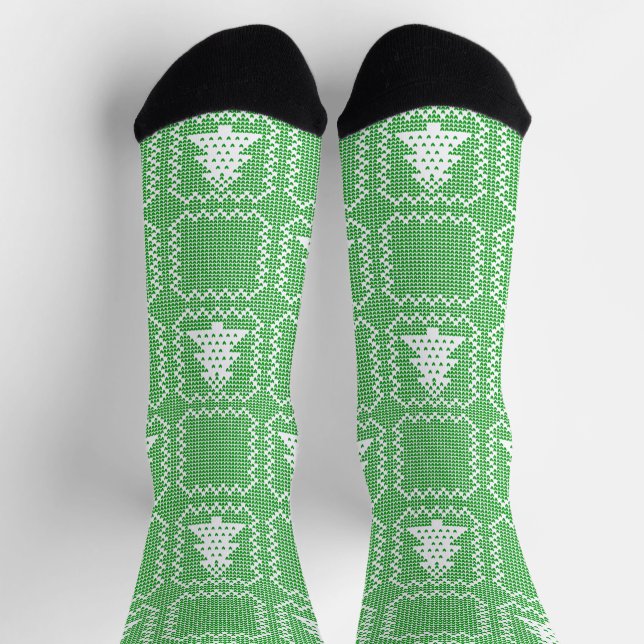 Cosy Christmas tree ugly sweater chequered pattern Socks (Top)