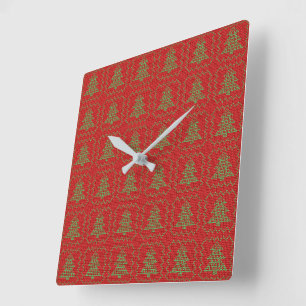 Cosy Christmas tree ugly sweater chequered pattern Square Wall Clock