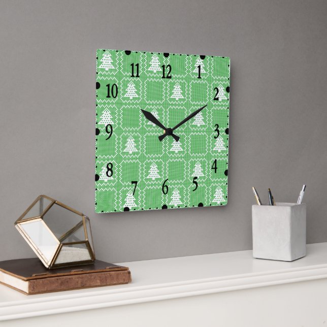 Cosy Christmas tree ugly sweater chequered pattern Square Wall Clock (Office)