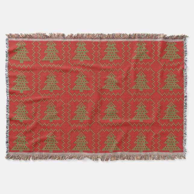 Cosy Christmas tree ugly sweater chequered pattern Throw Blanket (Front)