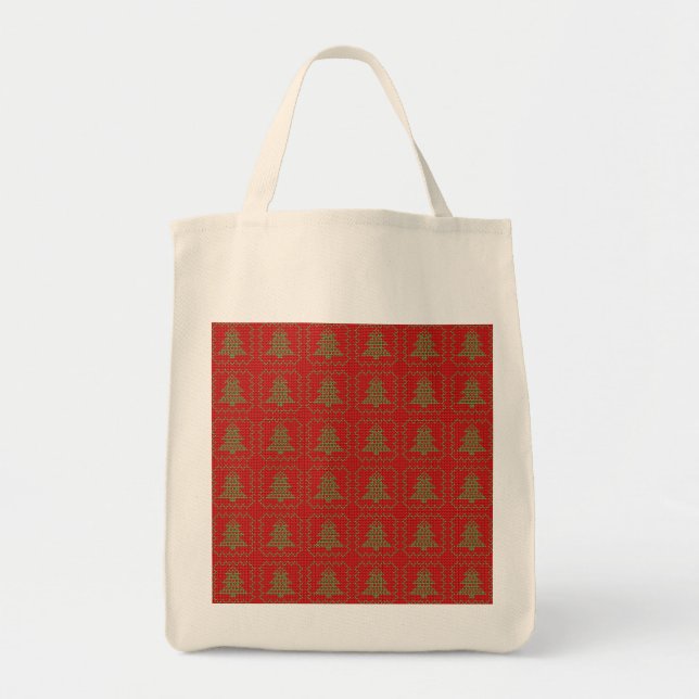 Cosy Christmas tree ugly sweater chequered pattern Tote Bag (Front)