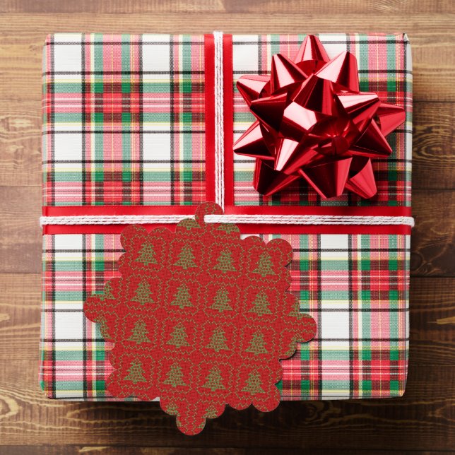 Cosy Christmas tree ugly sweater chequered pattern Tree Decoration Card (Insitu (Gift))