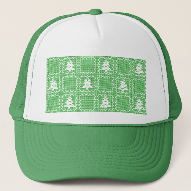 Cosy Christmas tree ugly sweater chequered pattern Trucker Hat (Front)