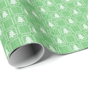 Cosy Christmas tree ugly sweater chequered pattern Wrapping Paper