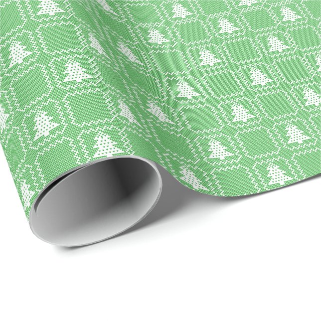 Cosy Christmas tree ugly sweater chequered pattern Wrapping Paper (Roll Corner)
