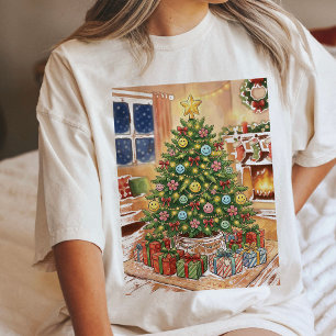 Cosy Christmas Tree With Smiley Ornaments Tri-Blend Shirt