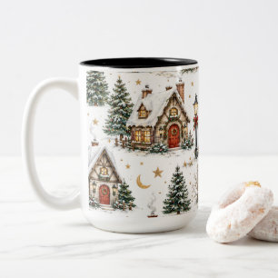 Cosy Christmas Village Snowy Cottages Two-Tone Coffee Mug