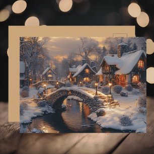 Cosy Christmas Village Winter Scene Holiday Postcard