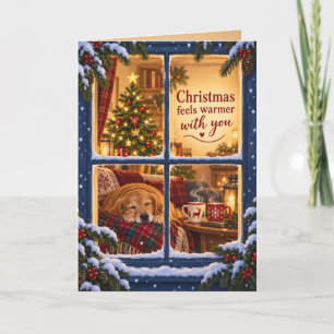 Cosy Christmas Window Dog and Tree Card
