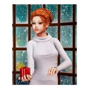 Cosy Christmas Window Portrait Art Poster
