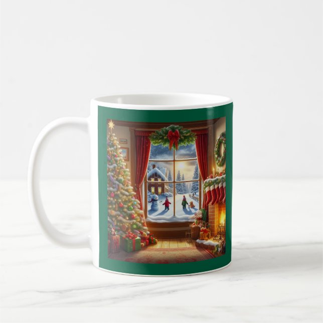 Cosy Christmas Window Scene Coffee Mug (Left)