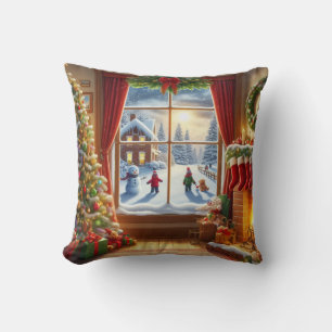Cosy Christmas Window Scene Cushion