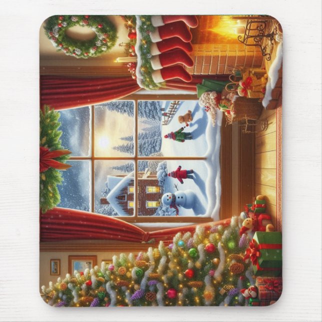 Cosy Christmas Window Scene Mouse Pad (Front)