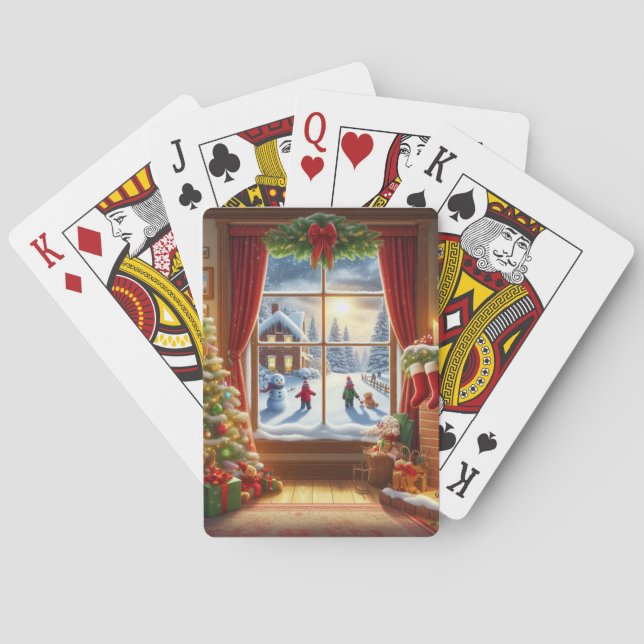 Cosy Christmas Window Scene Playing Cards (Back)