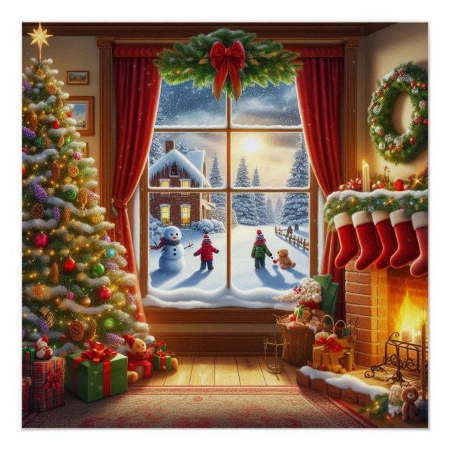 Cosy Christmas Window Scene Poster (Front)