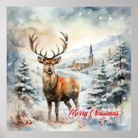 Cosy Christmas winter scene with reindeer