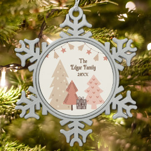 Cosy Christmas Wishes Customisable Boho Snowflake Pewter Christmas Ornament