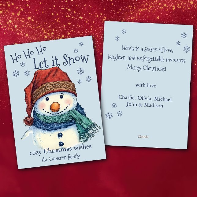 Cosy Christmas Wishes Snowman Let It Snow Holiday Card (Creator Uploaded)