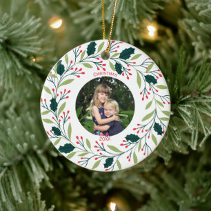 Cosy Christmas Wreath Photo Ceramic Ornament